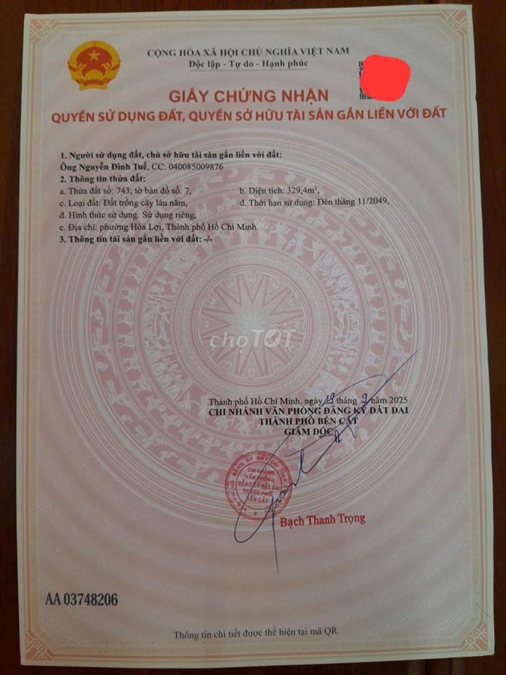 CHÍNH CHỦ BÁN ĐẤT SÁT KHU CÔNG NGHIỆP VSIP 2 MỞ RỘNG