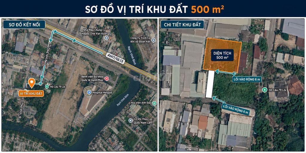 📍 CHO THUÊ ĐẤT 500 m² – GẦN QL13, KHU VỰC VEN SÔNG( Gần Cầu Vĩnh Bình)