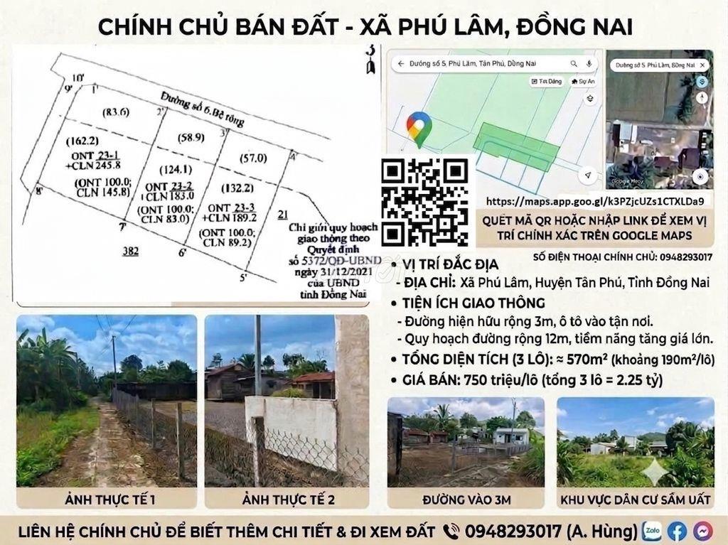 chính chủ bán đất thổ cư xã phú lâm km 138 tp đồng nai