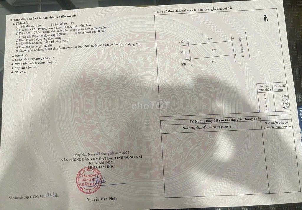 Bán đất Long Thành sổ hồng - Sát Vinhomes Quận9 - giá chỉ 12 triệu/m2