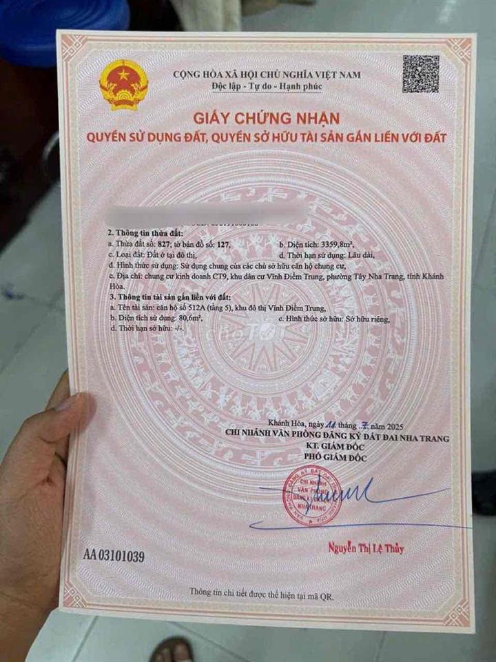 Bán Căn Hộ Ct9 Vĩnh Điềm Trung Vĩnh Hiệp Nha Trang Đã Có Sổ Hồng Riêng