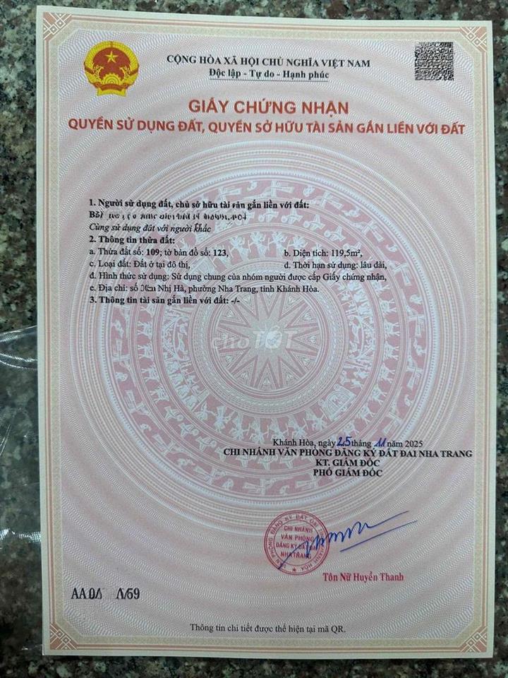 Bán Nhà Mặt Tiền Nhị Hà Phước Hoà Nha Trang Hướng Tây bắc Sổ