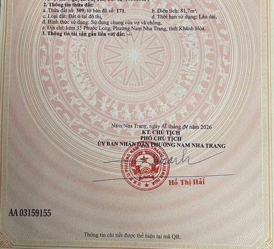 Nhà Hẻm Phước Long Phường Phước Long Nha Trang Hướng Đông Bắc Sổ Đỏ