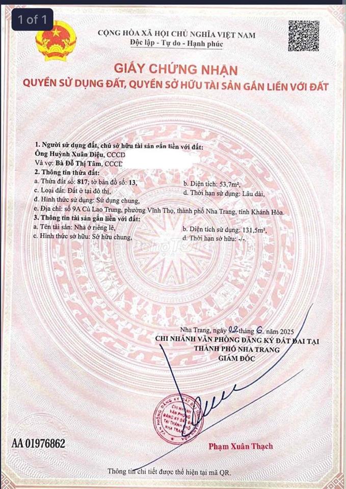NHÀ HIẾM MẶT TIỀN CÙ HUÂN, NHA TRANG ĐỐI DIỆN THÁP BÀ PONAGAR