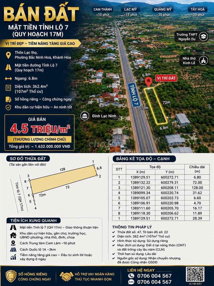 ĐẤT THỔ CƯ MẶT ĐƯỜNG DT7 NINH THỌ GIÁ RẺ ĐẦU TƯ