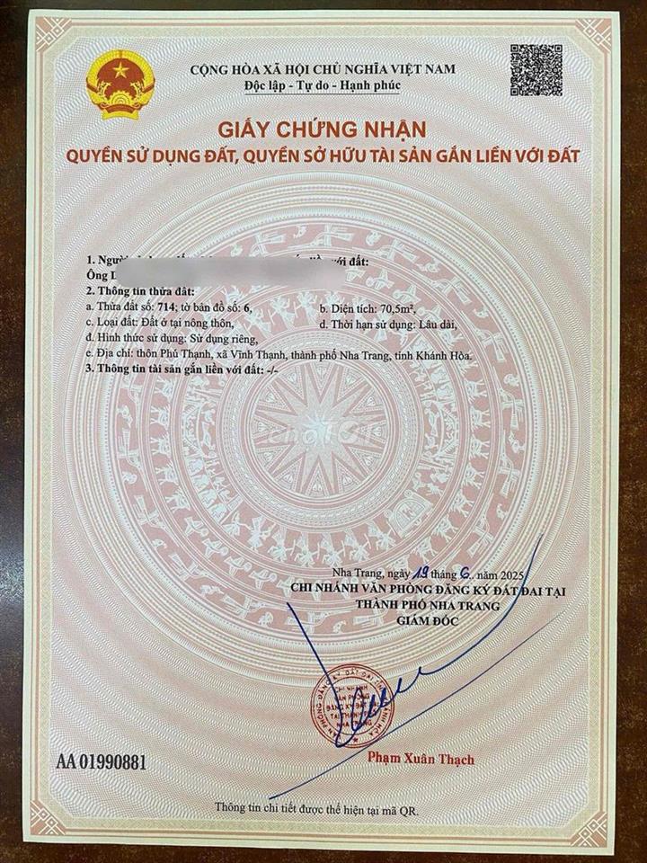 LVCC 📌B.ÁN NHANH LÔ ĐẤT VĨNH THẠNH TÂY NHA TRANG 💰1 TỶ 650 TRIỆU 70,5m