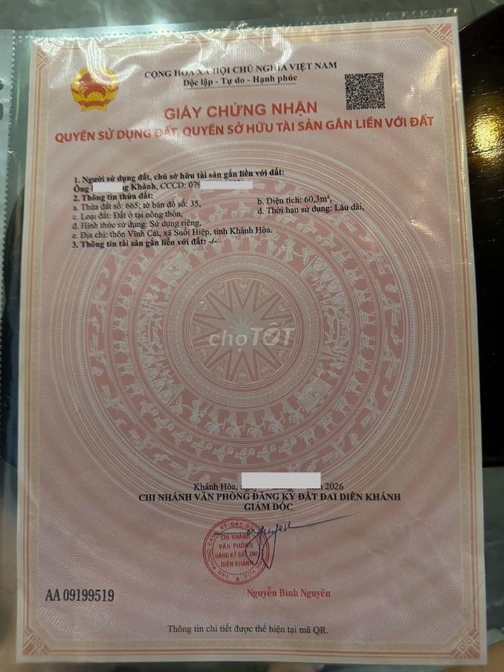 ☎️.Chính chủ :thổ cư (7,55x8m):60,3m2- tại Suôi Hiệp./sổ hồng
