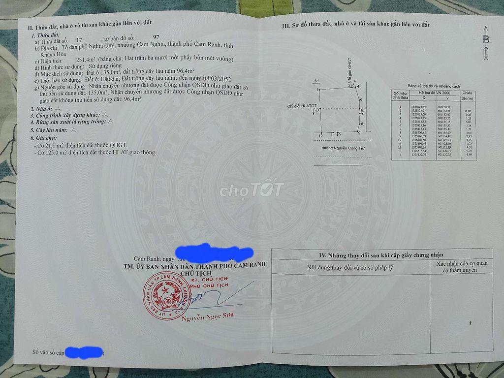 Đất chính chủ p Cam Nghĩa, Cam Ranh, bán hoặc cho thuê