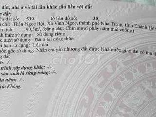 Đất chính chủ thổ cư toàn bộ Ngọc Hội Vĩnh Ngọc Nha Trang