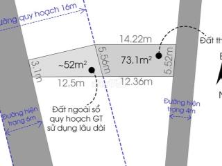 Hai mặt tiền, tổng diện tích: 125m vuông (73 theo sổ và 52QHGT)