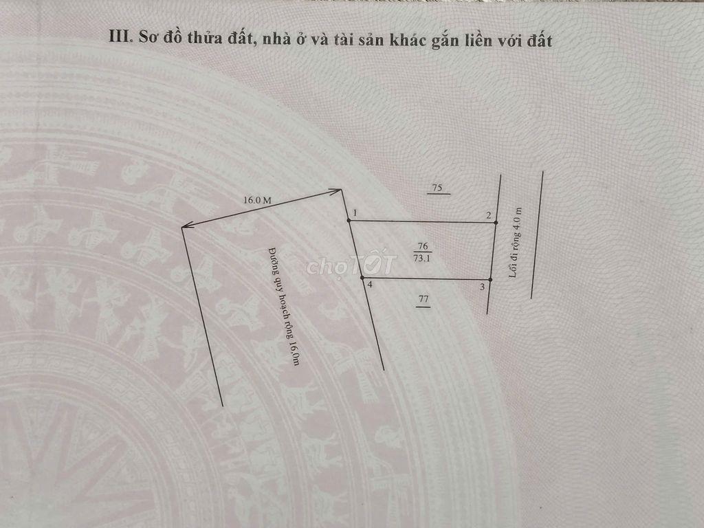 Hai mặt tiền, tổng diện tích: 125m vuông (73 theo sổ và 52QHGT)