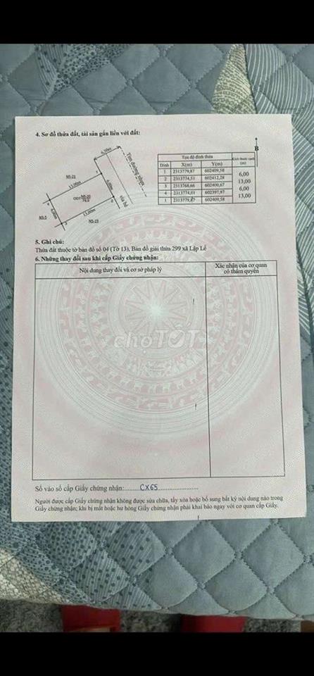 Đất thổ cư, Cầu Lập Lễ