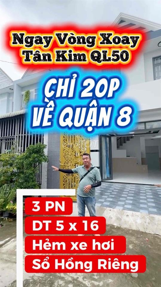 Nhà 1lầu hẻm xe hơi, 80m2, ngay vòng xoay Tân Kim, QLo50