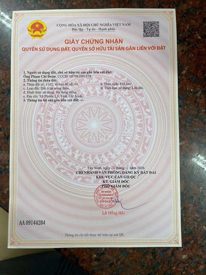 Hàng phân lô, 418.6m2 đất thổ cư đường ấp trong phước lý. 3.9 tỷ