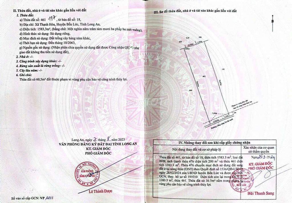 Chỉ 2.4 tỷ sở hữu 1583m2 đất có 400m2 thổ cư