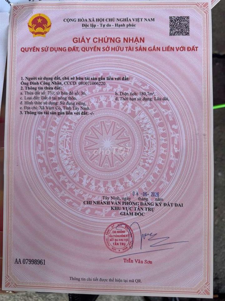 Đất siêu phẩm xây nhà vườn đối diện trường học Tân Trụ