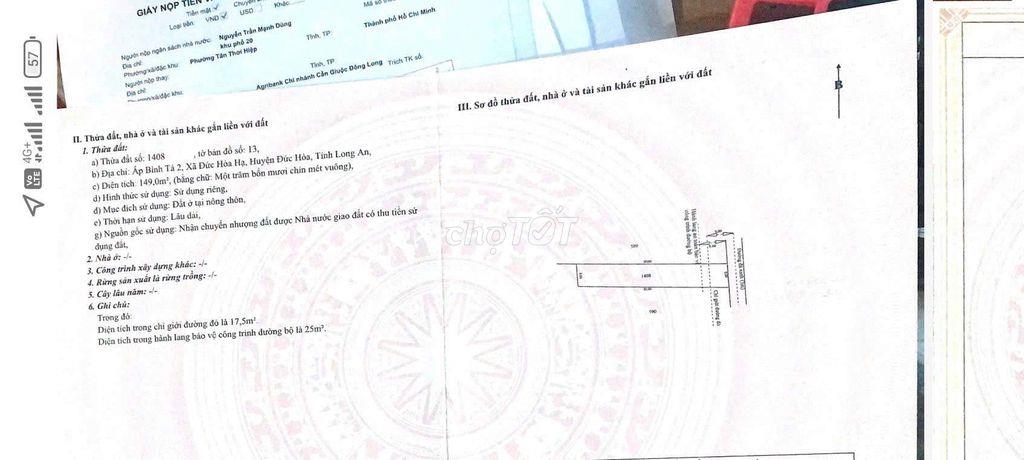 ĐẤT NGAY CỔNG TÂN ĐỨC 150m2 thổ cư ĐỨC HOÀ HẠ