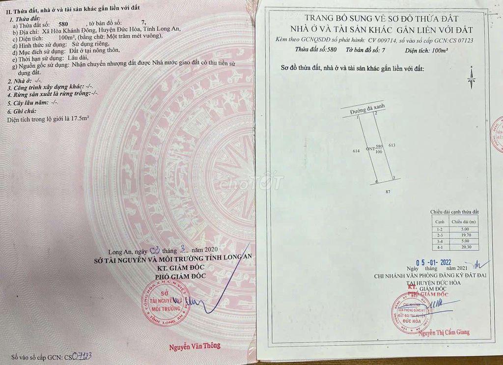899tr TRỌN GÓI GIẤY TỜ SANG TÊN NGAY ĐỨC HOÀ