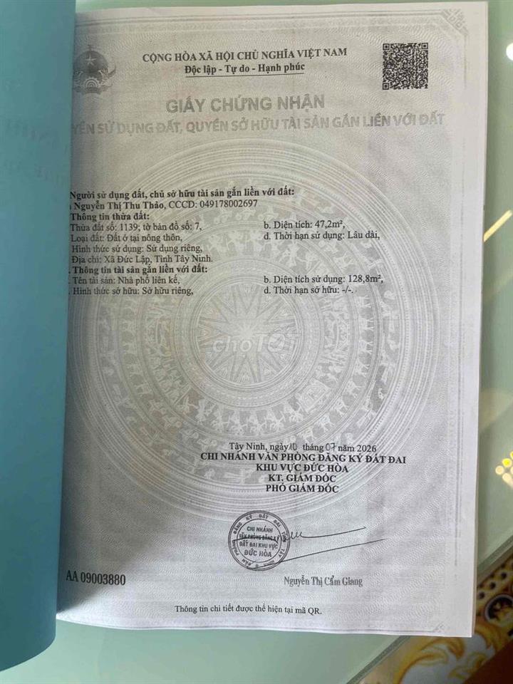 NHÀ KDC CÁT TƯỜNG PHÚ SINH MỚI XÂY ĐÃ HOÀN CÔNG – GIÁ 1780tr