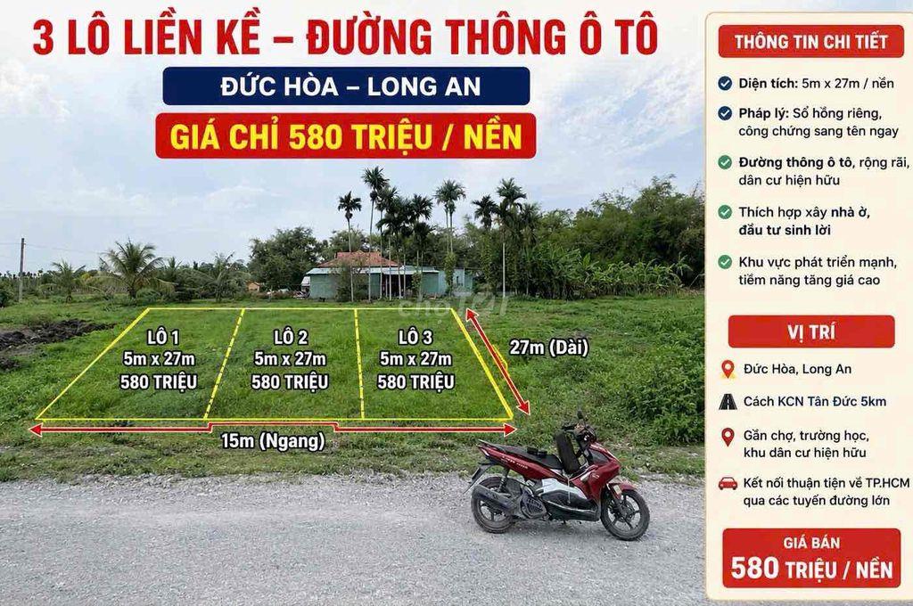 Đất Hoà Khánh Đông 5x27m giá 580tr đường thông ô tô