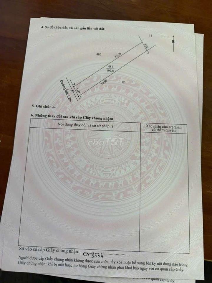 Chỉ 800tr sở hữu 380m2 đất thổ cư 10x 39m sát chợ Tân Trụ