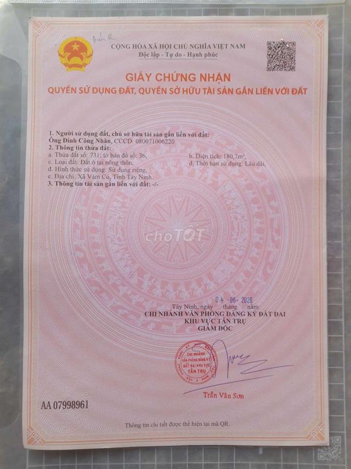 chỉ 495tr sở hữu 180m² đất thổ đối diện trường võ văn mùi