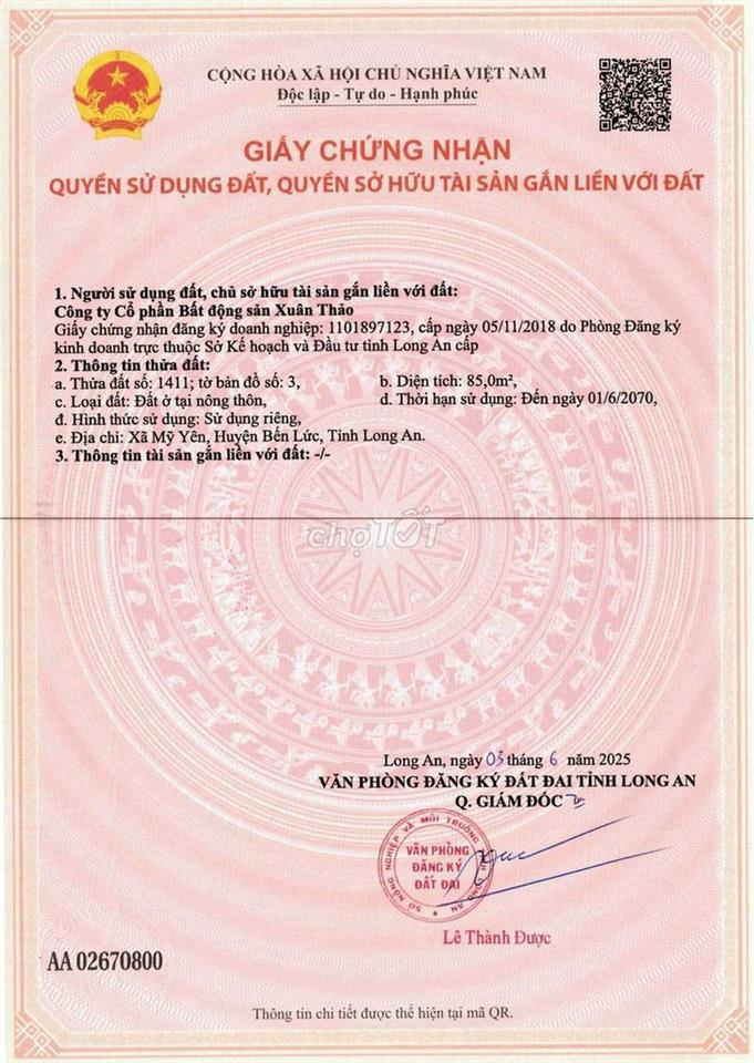 Bán Nhà Phố Mặt Tiền Tại Mỹ Yên - Bến Lức - Long An 
