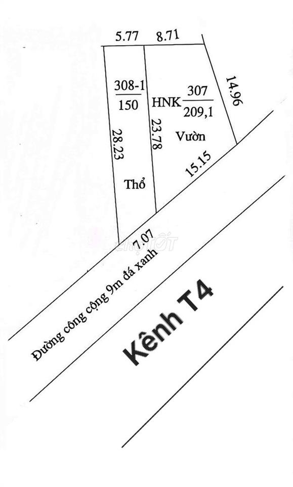 Đất vườn sẵn thổ 359m2 chỉ 590tr đường 9m Bến Lức