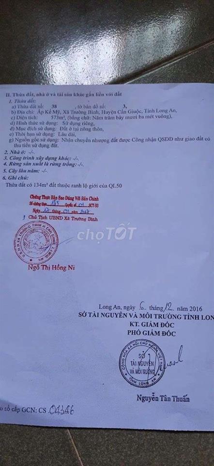 Bán đất thổ cư mặt tiền Quốc lộ 50