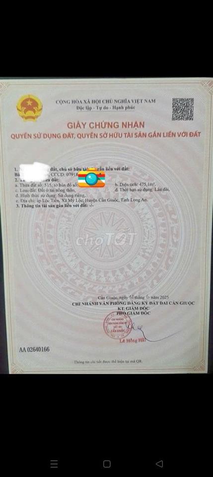 Chính chủ kẹt tiền bán gấp đất thỗ cư ngay trung tam