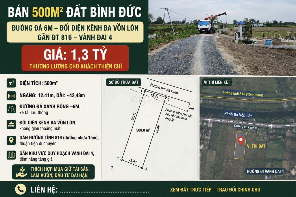 500m² Bình Đức – Đường đá 6m – Gần ĐT 816, Vành đai 4