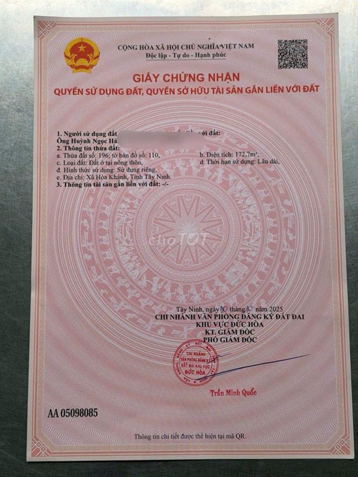 Bán đất FULL THỔ CƯ ĐÃ RA SỔ tại Thị trấn Hậu Nghĩa, Đức Hoà, Long An