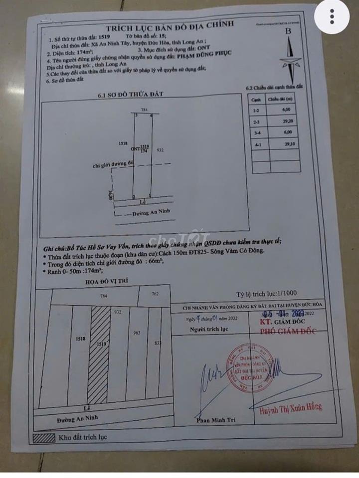 BÁN GẤP ĐẤT THỔ CƯ 174M² – AN NINH TÂY, ĐỨC HÒA – GIÁ 1 TỶ 2