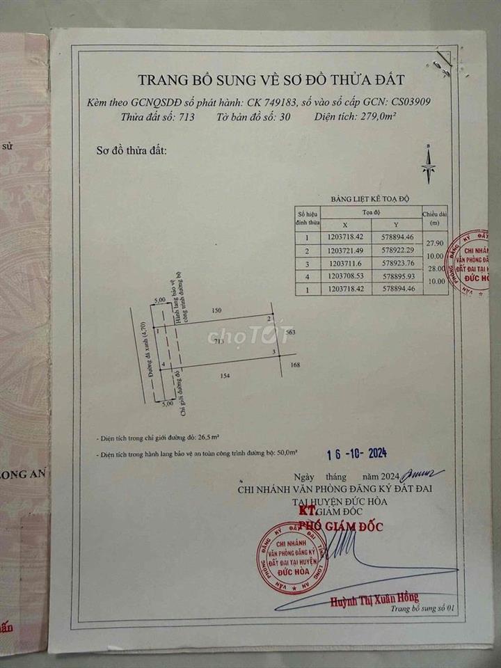 🎯 CHÍNH CHỦ CẦN BÁN GẤP MẢNH ĐẤT ĐẸP 279m² TẠI ĐỨC HÒA, LONG AN