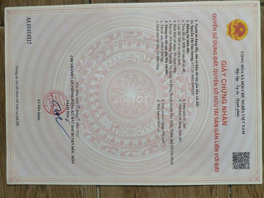 Bán nhà mặt tiền đường Nguyễn Thị Sáng