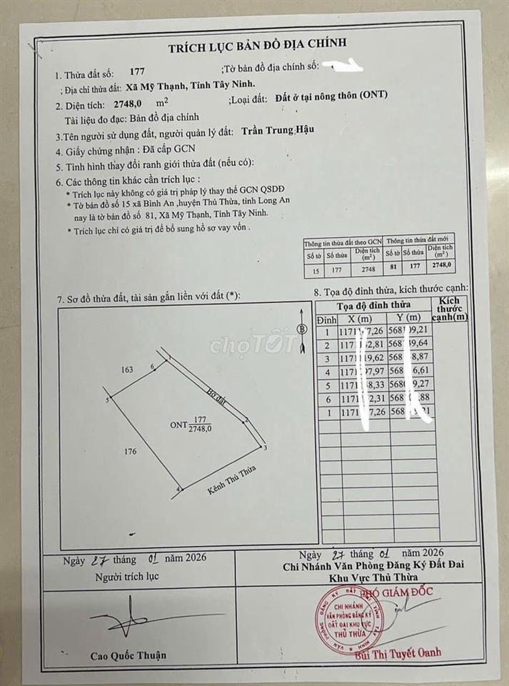 Giảm 2 tỷ bán 3800m2 đất thổ cư TT Thủ Thừa Long An cũ còn 4.5 tỷ