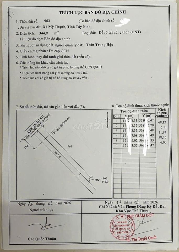 Giảm 2 tỷ bán 3800m2 đất thổ cư TT Thủ Thừa Long An cũ còn 4.5 tỷ