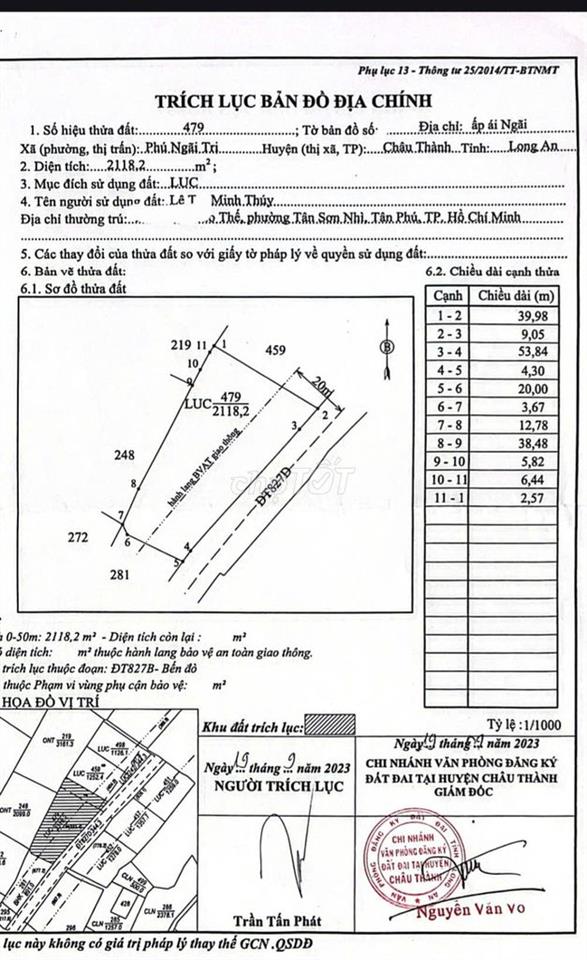 Giảm 3.5 tỷ DT 4200m2 thổ cư MT TL827D Châu Thành Long An còn 5.7 tỷ