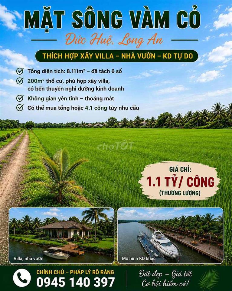 BÁN ĐẤT GIÁP SÔNG VÀM CỎ