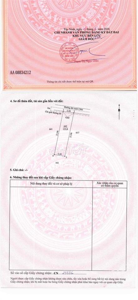 Đất thổ Bến Lức - Thạnh Hoà 5.5mx22.5m 330tr cách 816 400m