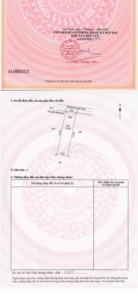 Đất thổ Bến Lức - Thạnh Hoà 5.5mx22.5m 330tr cách 816 400m