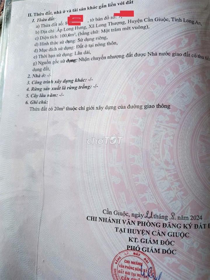 bán đất  xã long thượng gần chợ hưng long