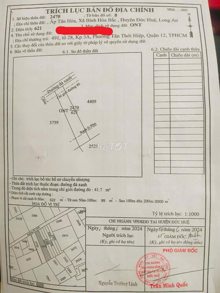 Bán đất tại Đức Huệ, Long An 621 m2