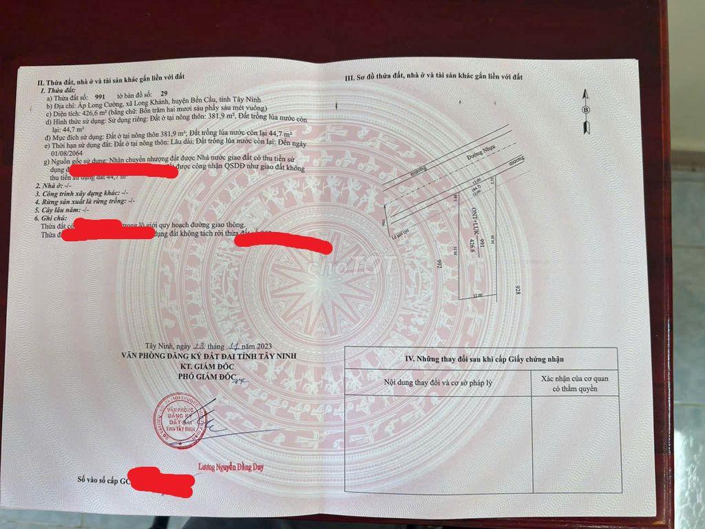 BÁN ĐẤT CHÍNH CHỦ TẠI BẾN CẦU TÂY NINH 1000 m2