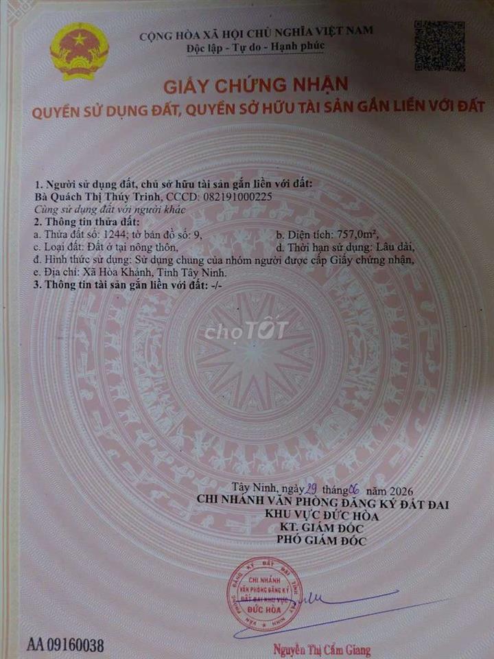 bán 3800m đất có 6 sổ,có 1430 thổ cư,xã hòa  khánh, hiện tại là ao cá 
