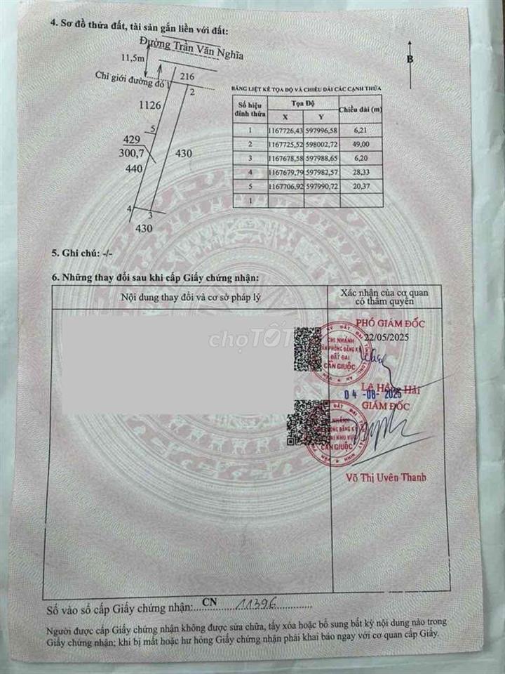 Đất mặt tiền đường Trần Văn Nghĩa