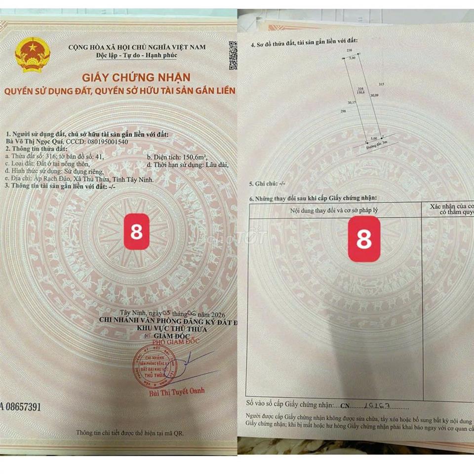 MỞ BÁN 10 LÔ ĐẤT ĐÔ THỊ MẶT TIỀN ĐƯỜNG NHỰA 6M – XÃ THỦ THỪA, TÂY NINH