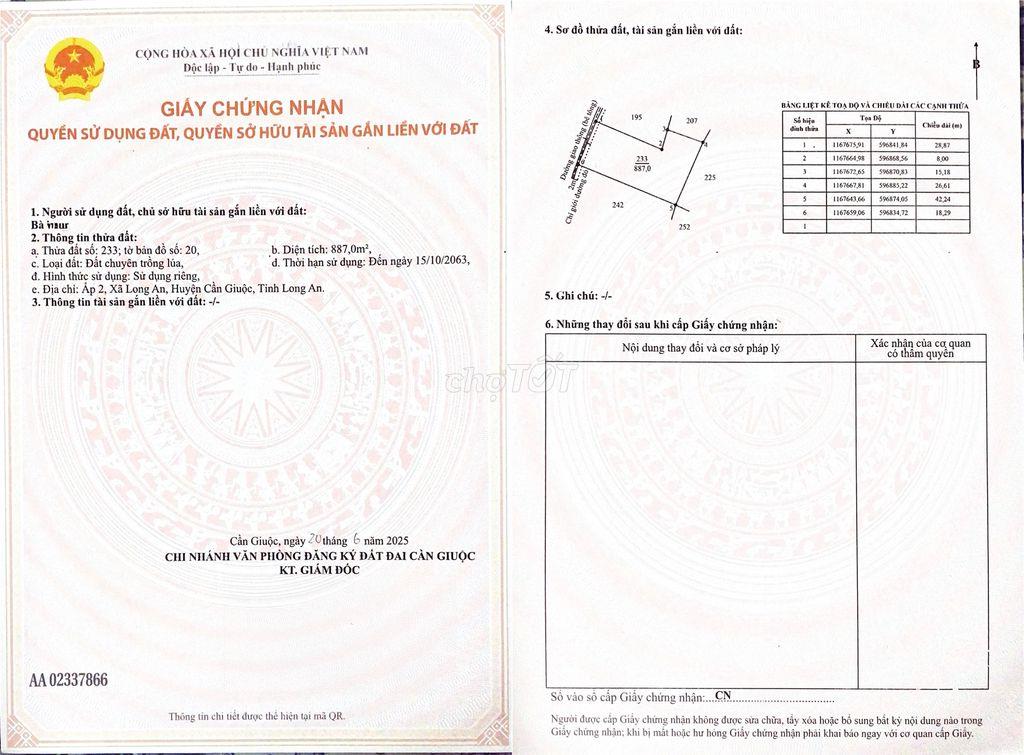 Đất đẹp Cần Giuộc 887m²  Sổ hồng riêng  Giá đầu tư