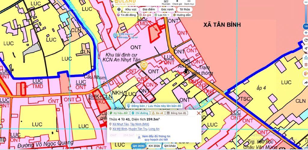 Chính chủ cần bán lô đất thổ cư 100% 259,3m2, Mỹ Bình, Tân Trụ Long An