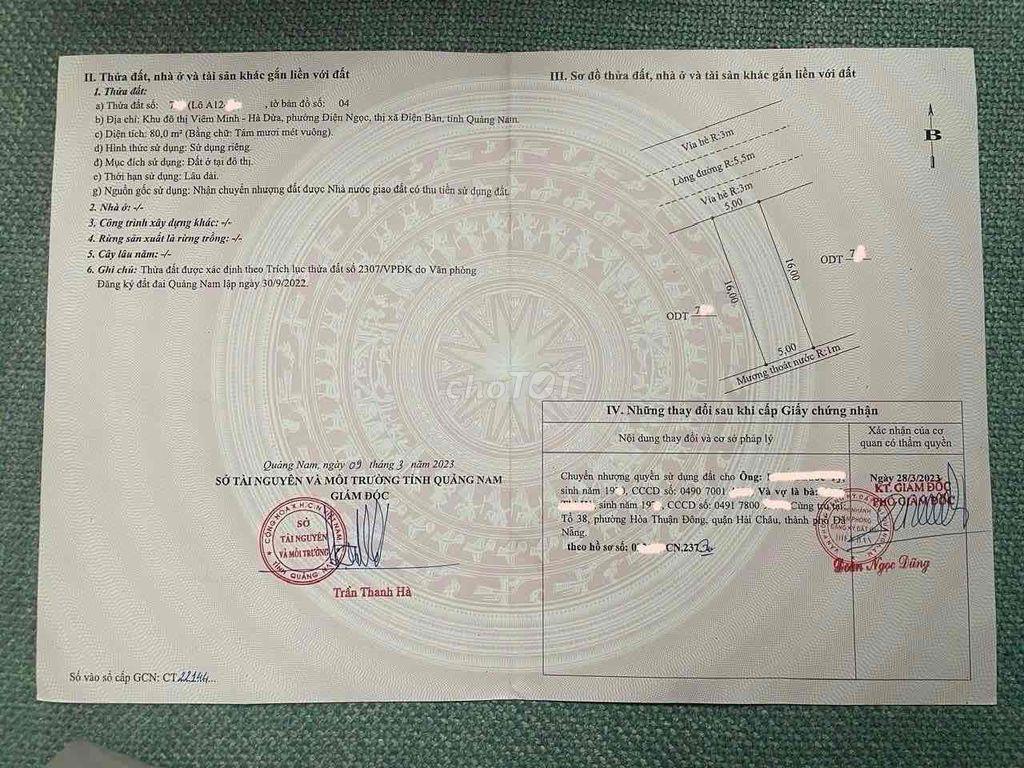 Chính chủ bán lô đất KĐT Mỹ Gia Điện Ngọc